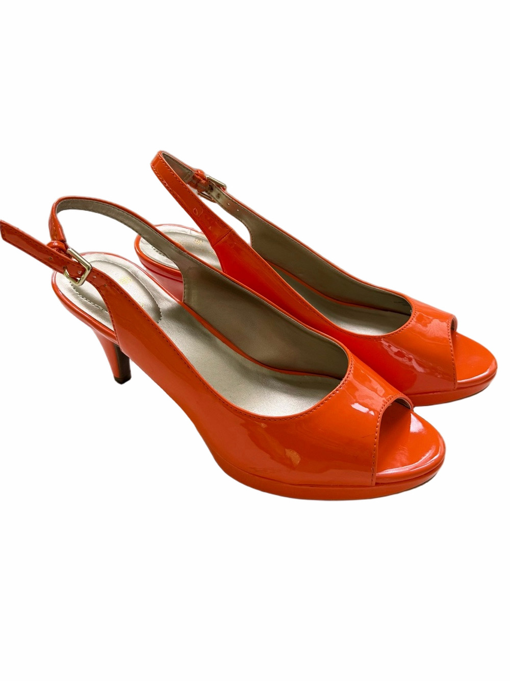 Bandolino Orange Patent Melt Peep Toe Slingback Platform Dress Sandals Size 8.5